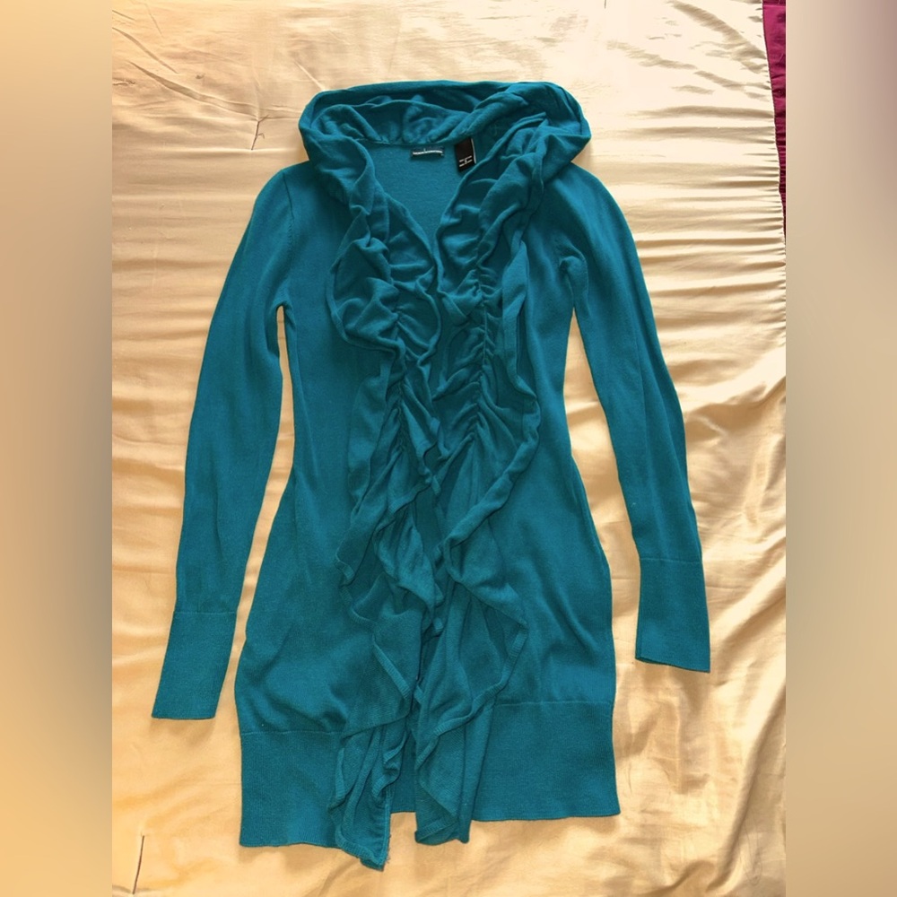 RARE Moda International Victoria’s Secret long open front ruffle cardigan Y2K